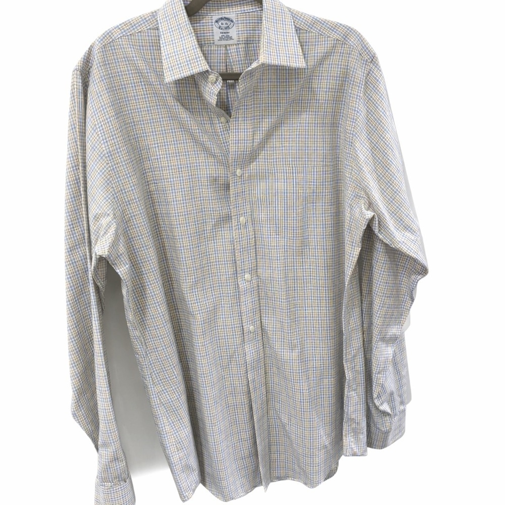 Brooks Brothers Regent Fit Non-Iron Dress Shirt 16-36 Yellow Blue Check